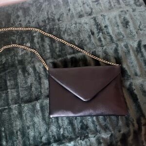 Leather Clutch with Gold Chain